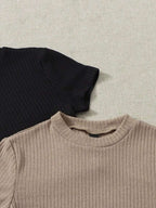 4pcs Solid Ribbed Knit Tee Shein