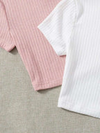 4pcs Solid Ribbed Knit Tee Shein