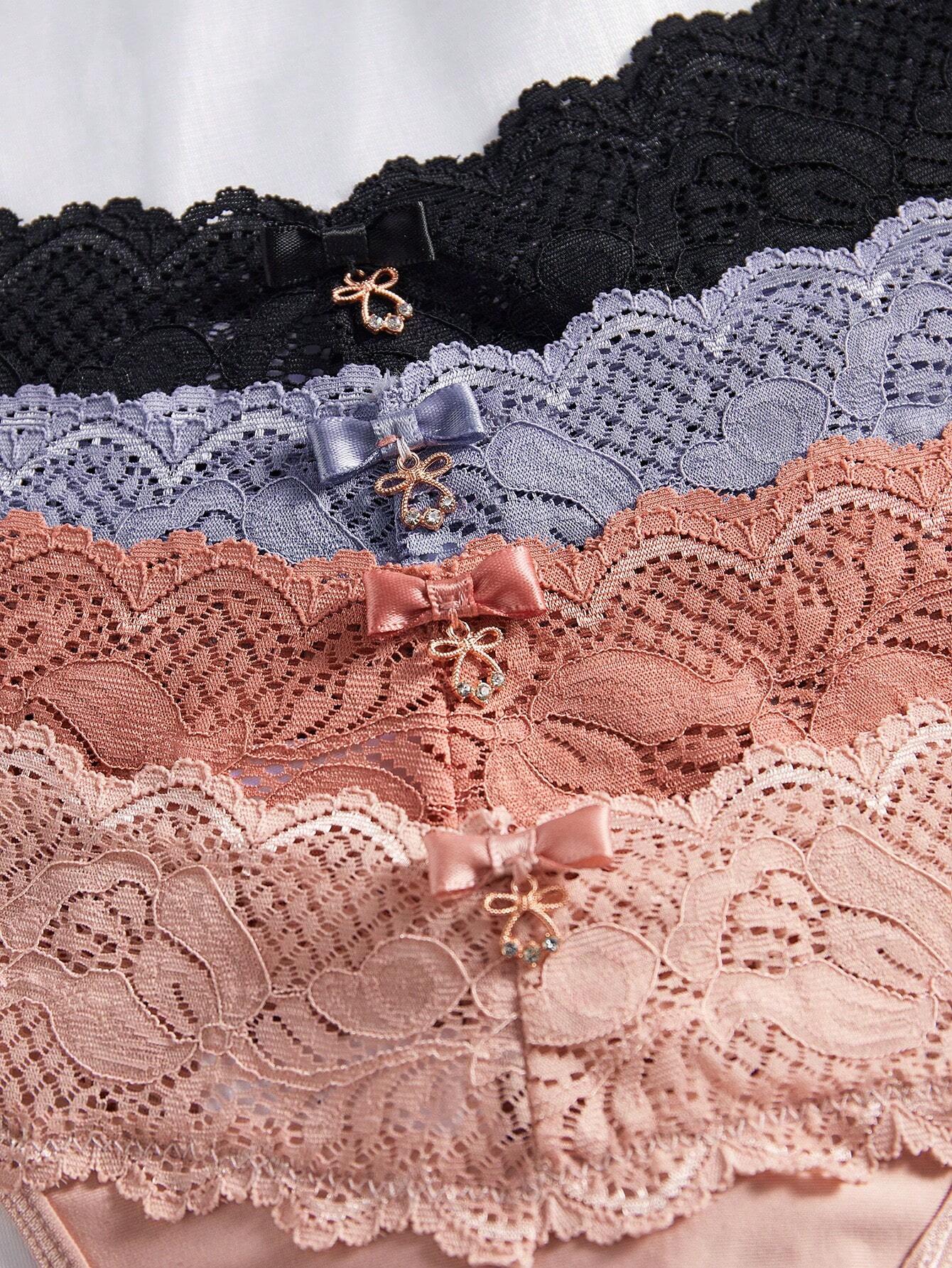 4pcs Lace Trimmed Thong Underwear shein