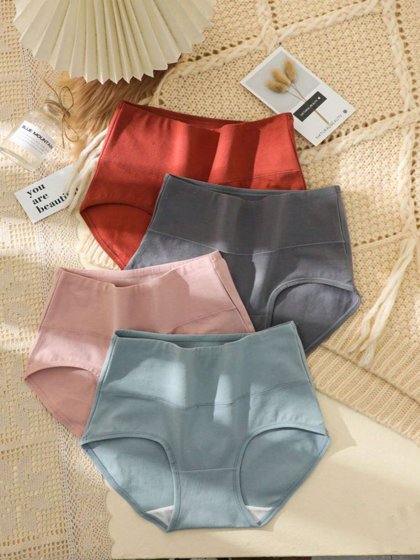 4pcs Ladies' High Waist, High Elasticity, Breathable And Skin-friendly Triangle Panties shein