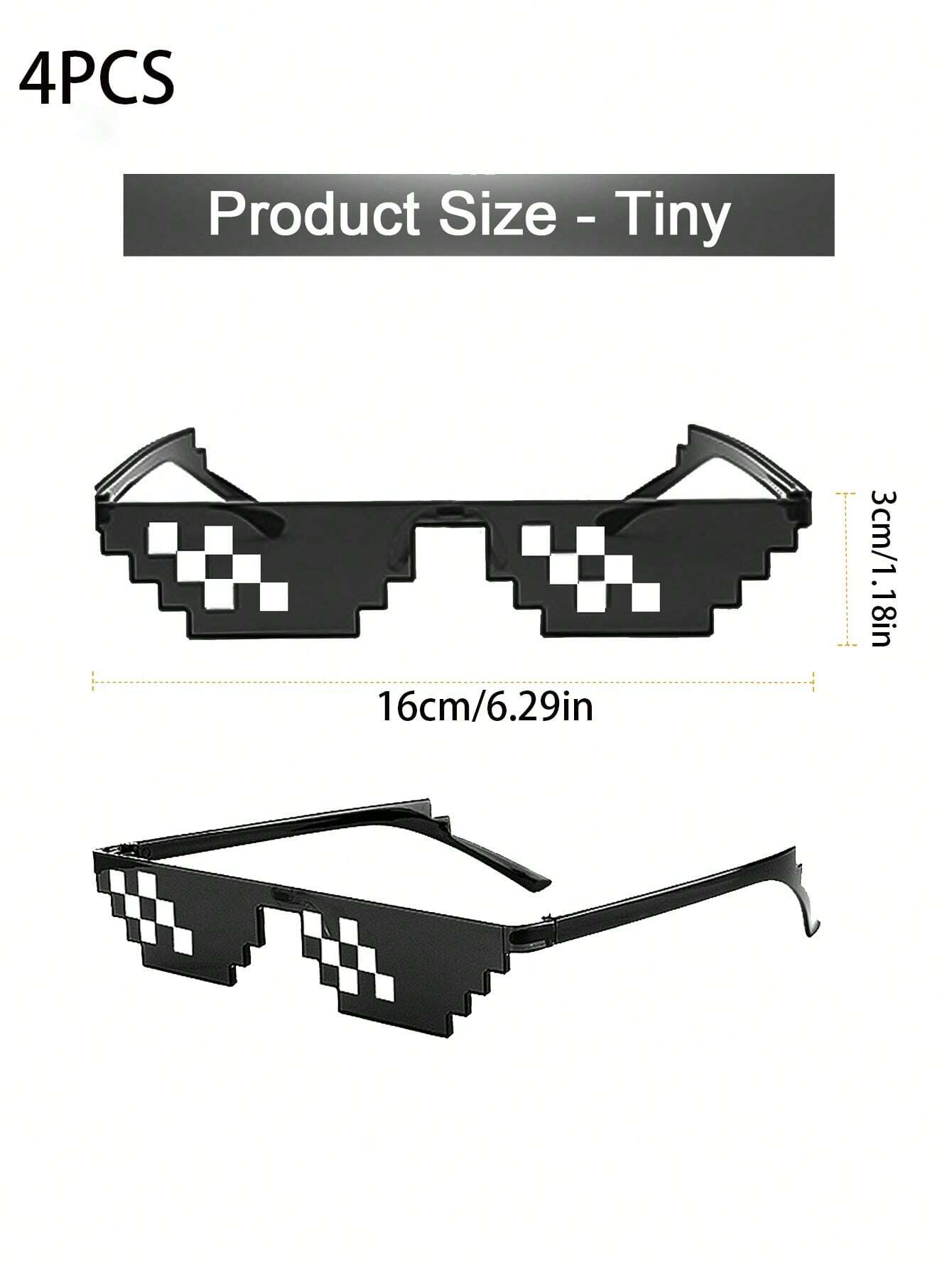 4pcs Party Sunglasses, 8-Bit Pixelated Mosaic Game Player Mlg Photo Props Glasses For Adults And Teens shein