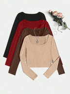 4pcs Solid Crop Tee shein