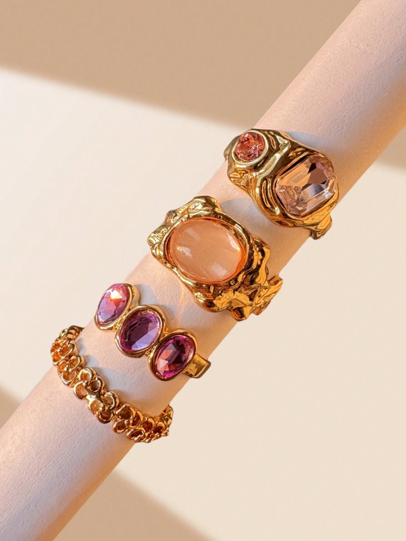 Unique Geometric Floral Colorful Gemstone Pearl Rings