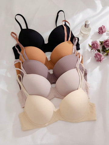 5pcs Solid Underwire Bra shein