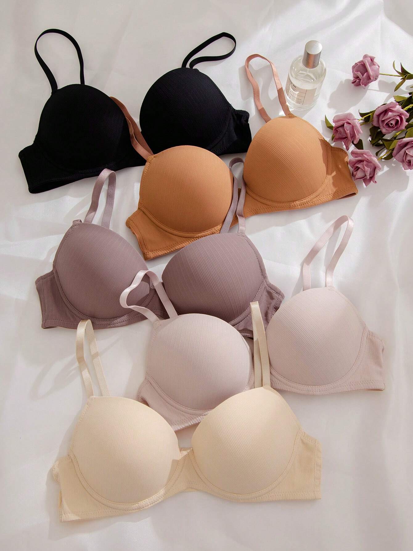 5pcs Solid Underwire Bra shein