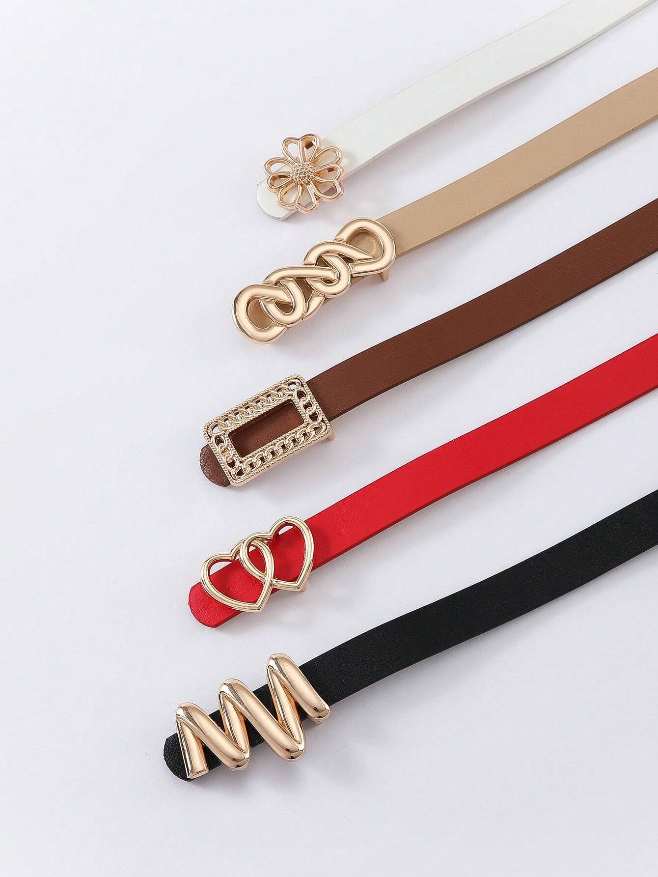 5pcs Women Fashionable Minimalist Butterfly & Square Buckle Belt shein