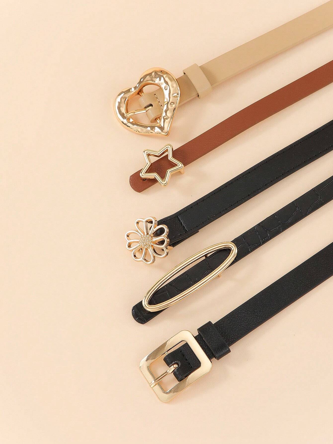 5pcs Women Fashionable Minimalist Butterfly & Square Buckle Belt shein