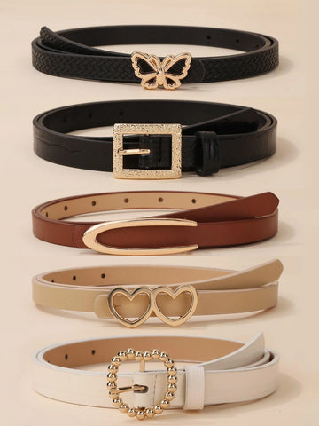 5pcs Women Fashionable Minimalist Butterfly & Square Buckle Belt shein