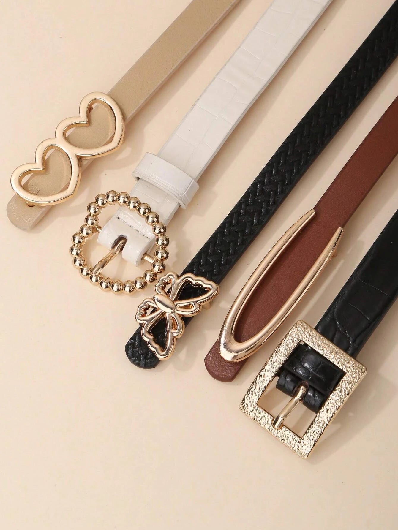 5pcs Women Fashionable Minimalist Butterfly & Square Buckle Belt shein