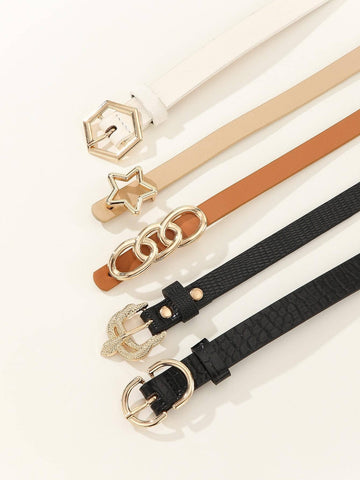 5pcs Women Fashionable Minimalist Butterfly & Square Buckle Belt shein