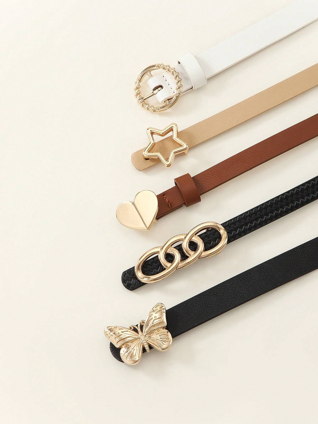 5pcs Women Fashionable Minimalist Butterfly & Square Buckle Belt shein