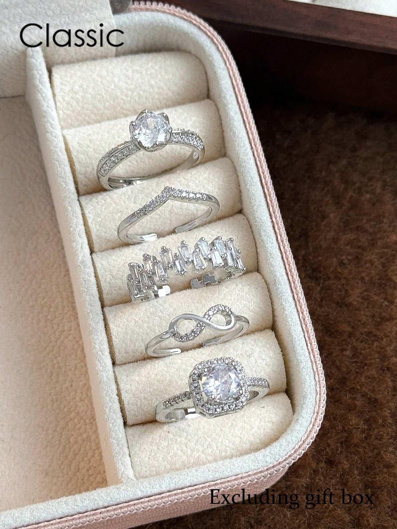 5pcs Elegant Copper Inlaid Cubic Zirconia Fashion Simple Chic Rings Set