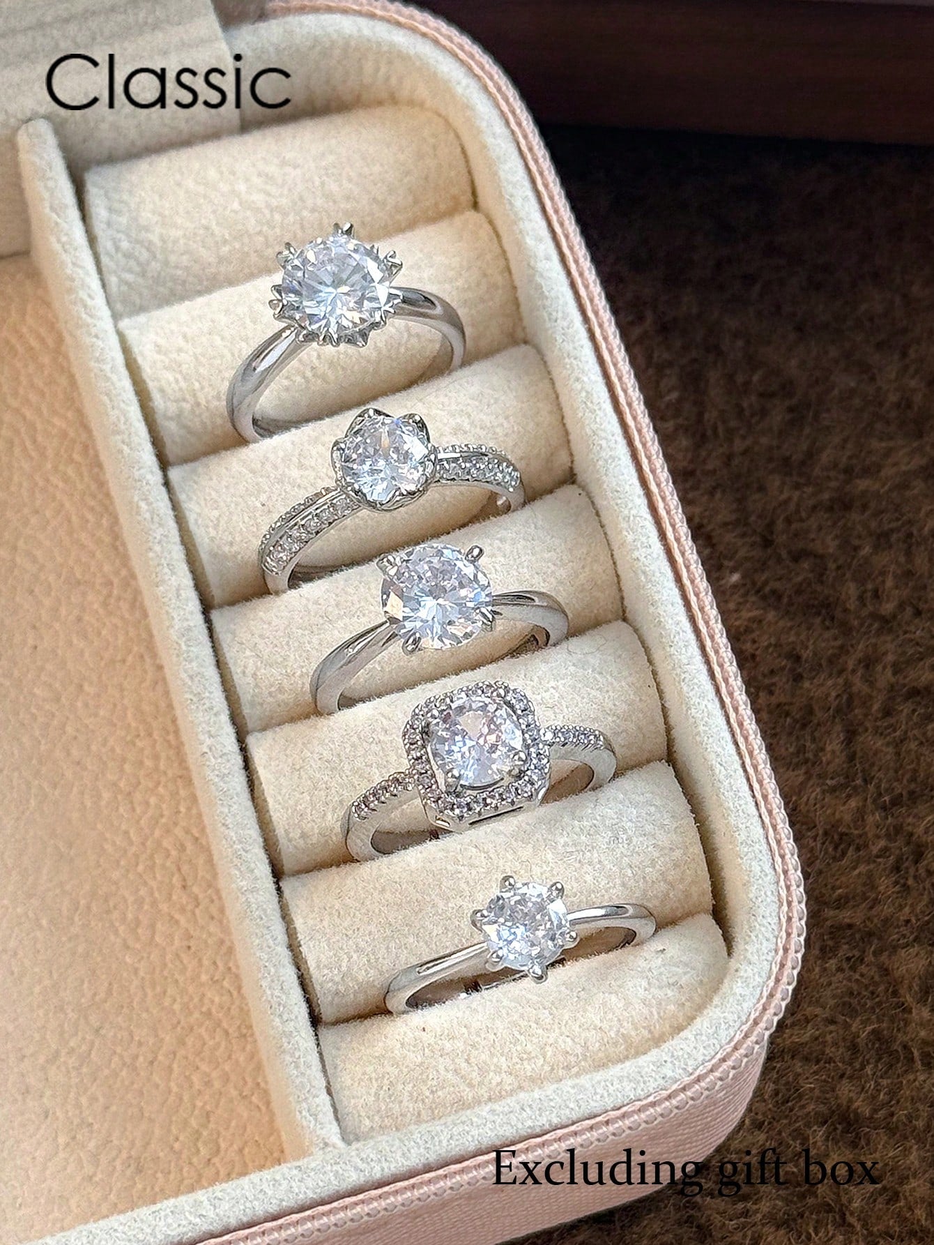 5pcs Elegant Copper Inlaid Cubic Zirconia Fashion Simple Chic Rings Set