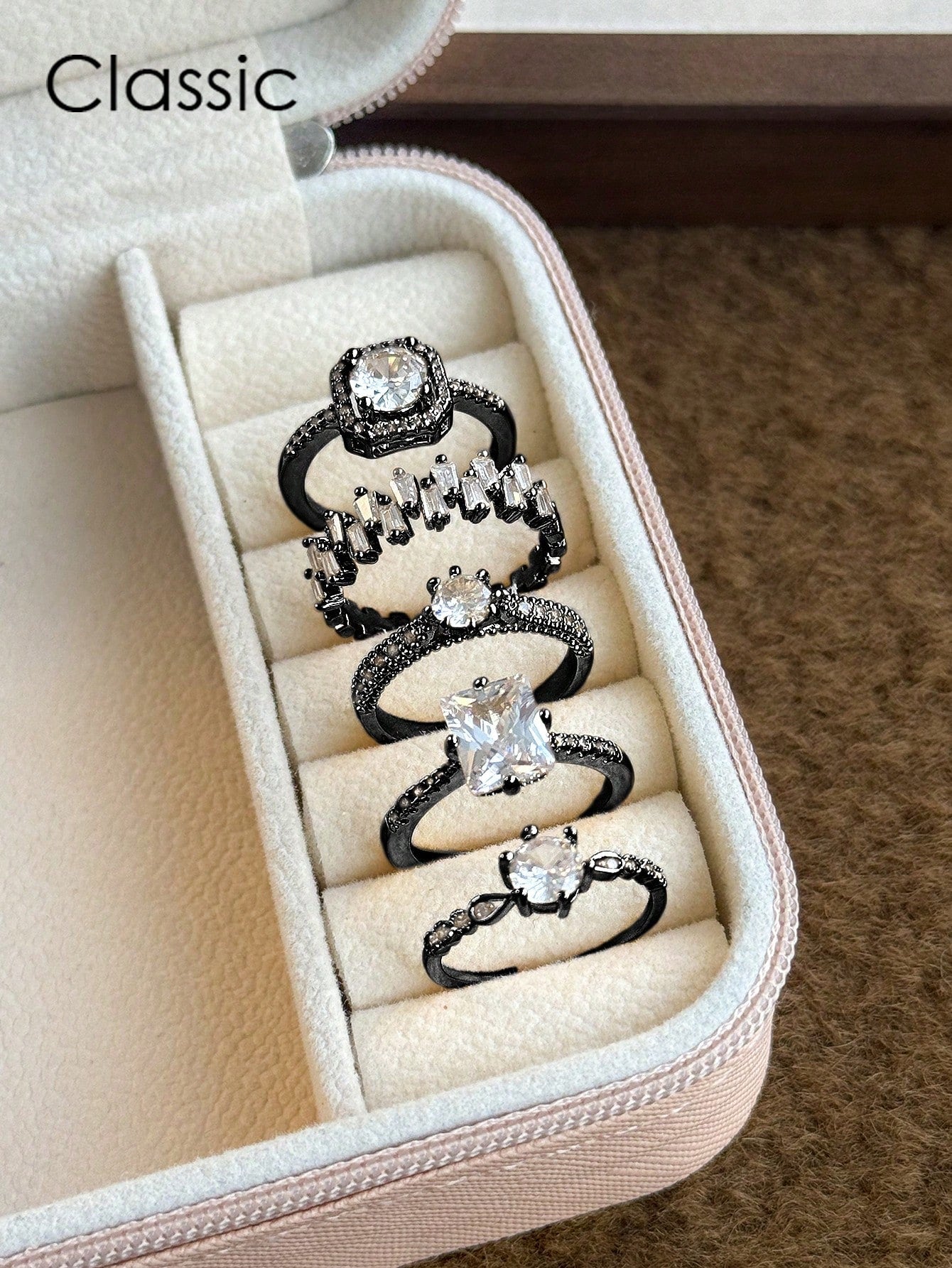 5pcs Elegant Copper Inlaid Cubic Zirconia Fashion Simple Chic Rings Set