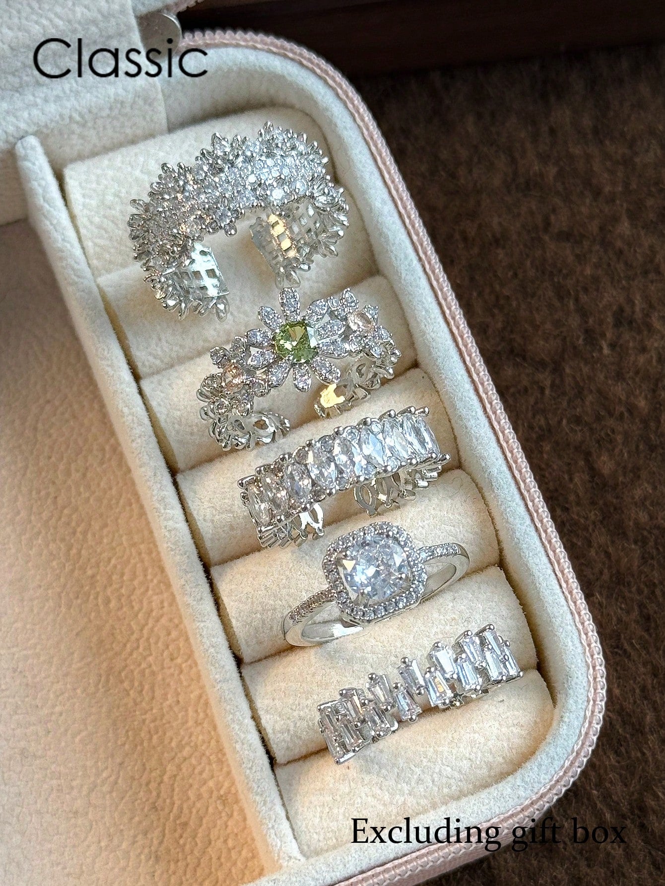 5pcs Elegant Copper Inlaid Cubic Zirconia Fashion Simple Chic Rings Set