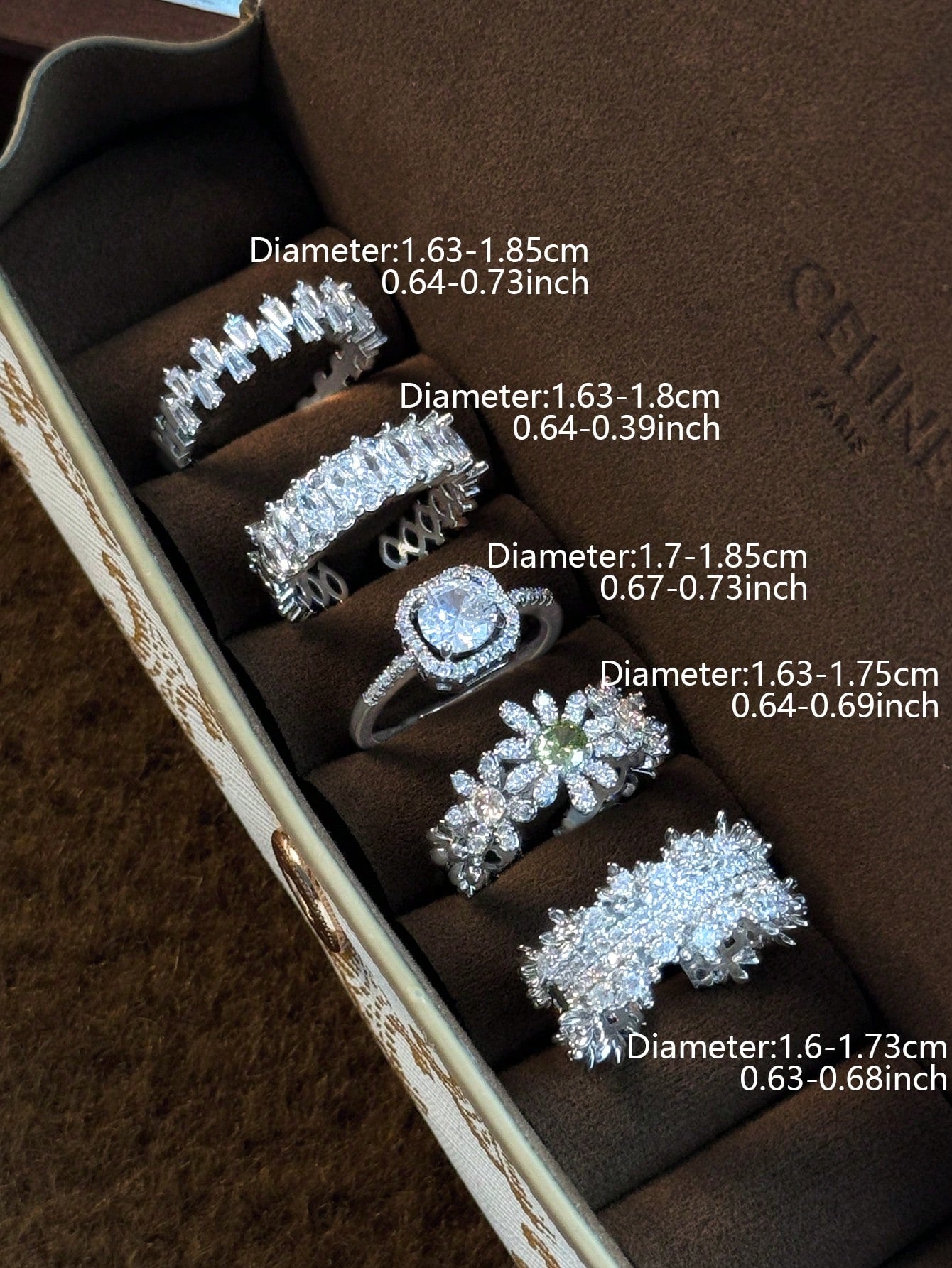 5pcs Elegant Copper Inlaid Cubic Zirconia Fashion Simple Chic Rings Set