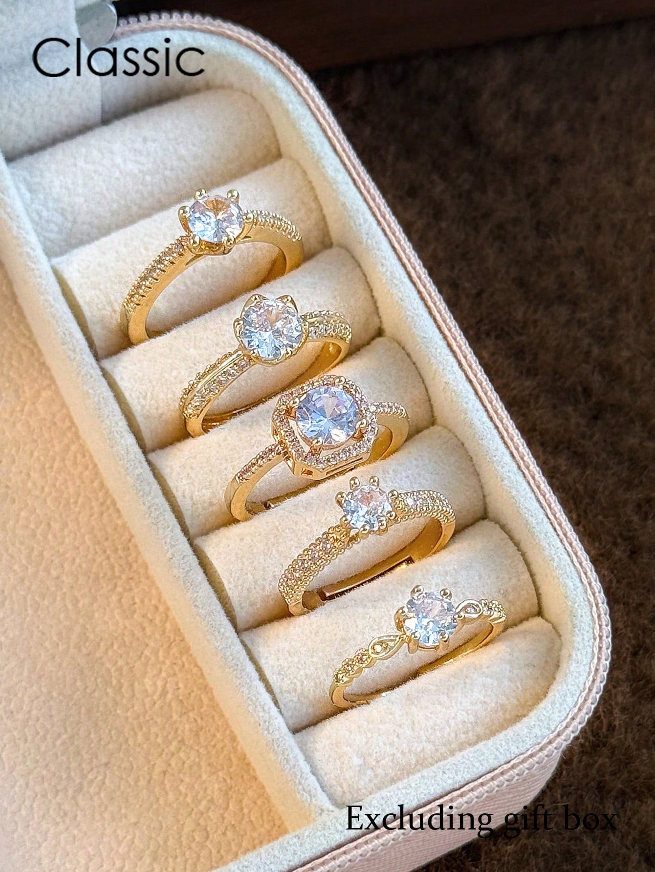 5pcs Elegant Copper Inlaid Cubic Zirconia Fashion Simple Chic Rings Set