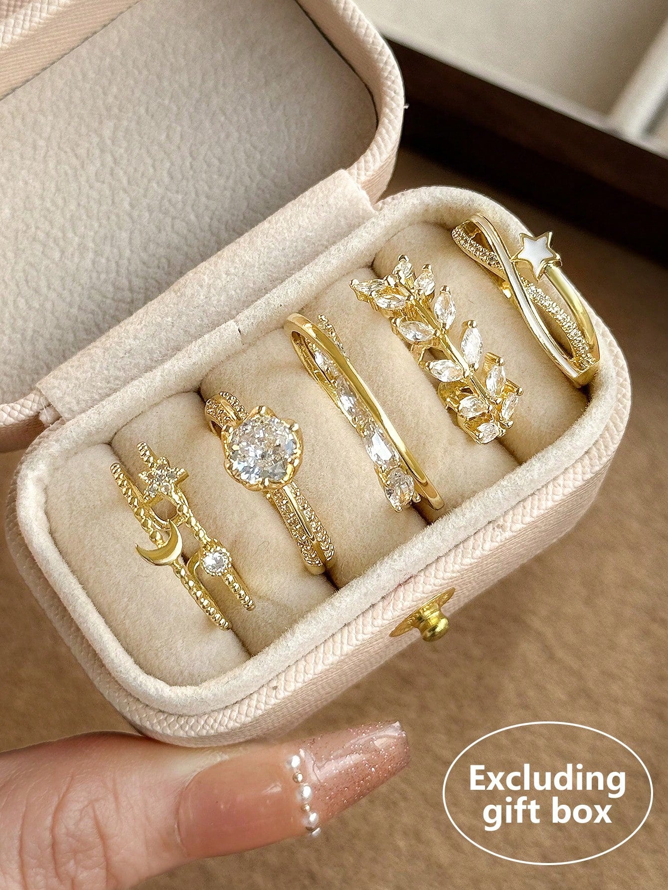 5pcs Elegant Copper Inlaid Cubic Zirconia Fashion Simple Chic Rings Set