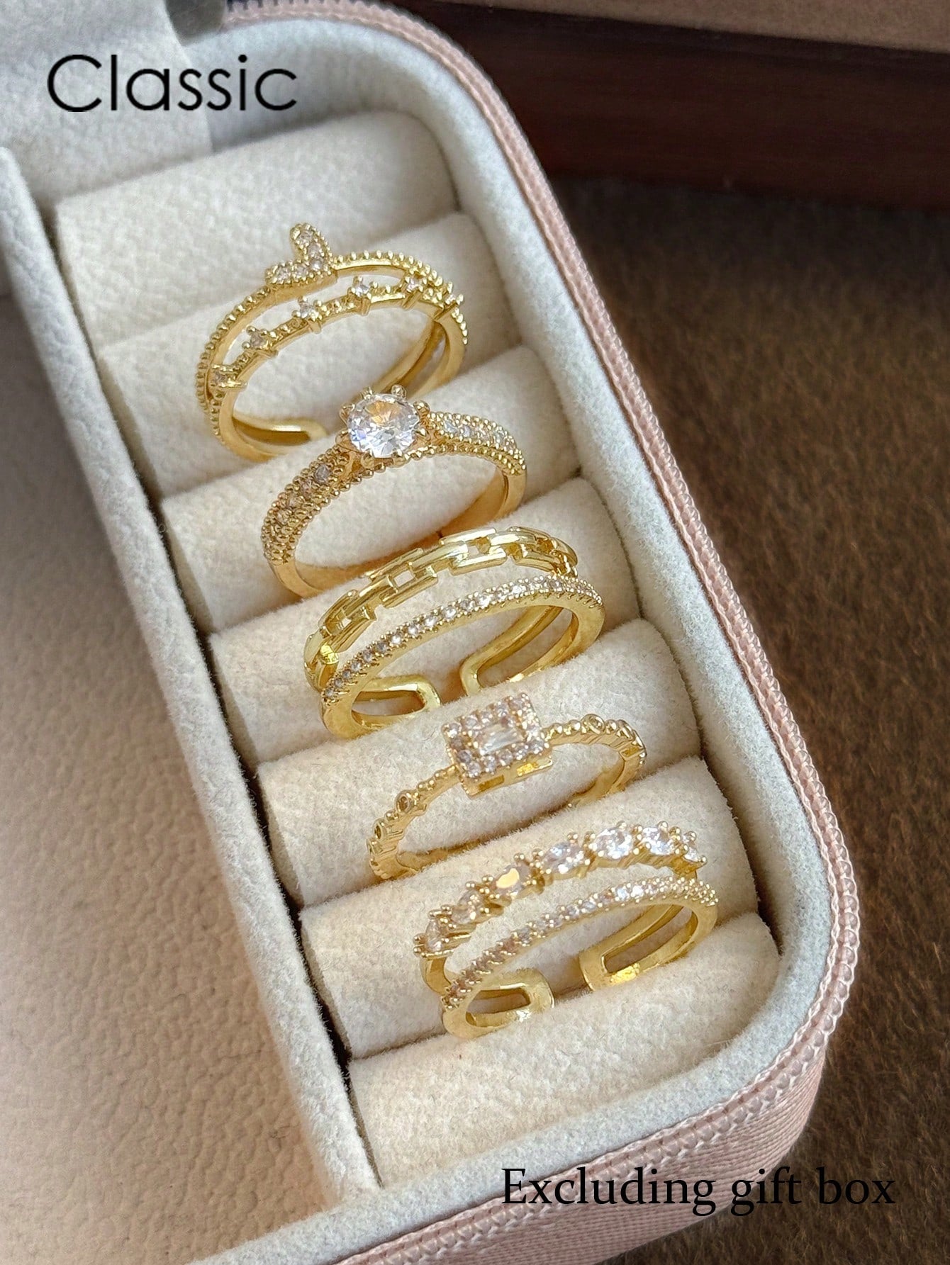 5pcs Elegant Copper Inlaid Cubic Zirconia Fashion Simple Chic Rings Set