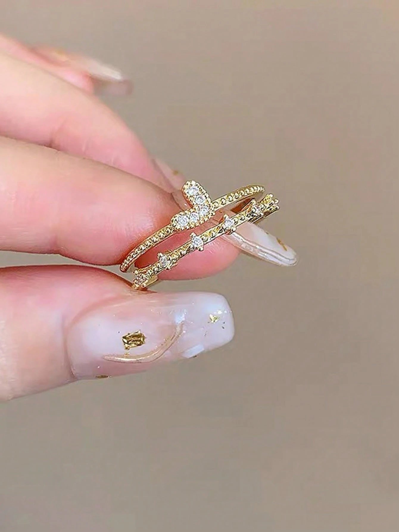 5pcs Elegant Copper Inlaid Cubic Zirconia Fashion Simple Chic Rings Set shein