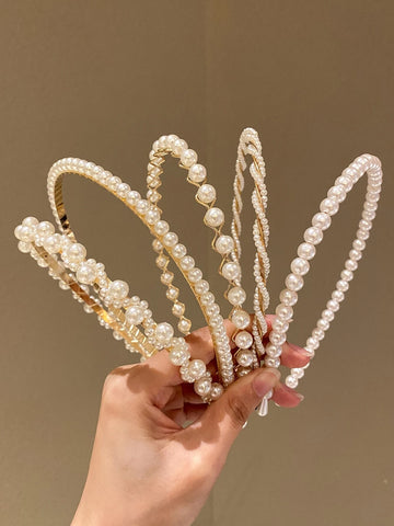 5pcs/set Women's Faux Pearl Side Clip Hairpins shein