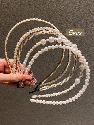 5pcs/set Women's Faux Pearl Side Clip Hairpins shein