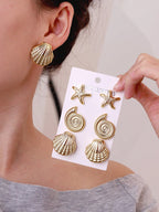 6 Pairs Women's Starfish & Shell Design Earrings Set shein