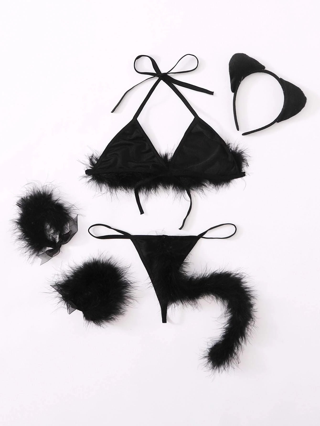 6pack Fluffy Triangle Thong Rabbit Sexy Costume shein