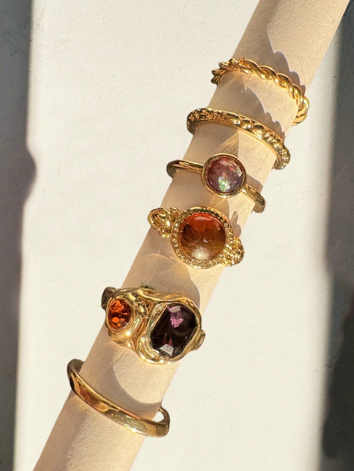 Unique Geometric Floral Colorful Gemstone Pearl Rings