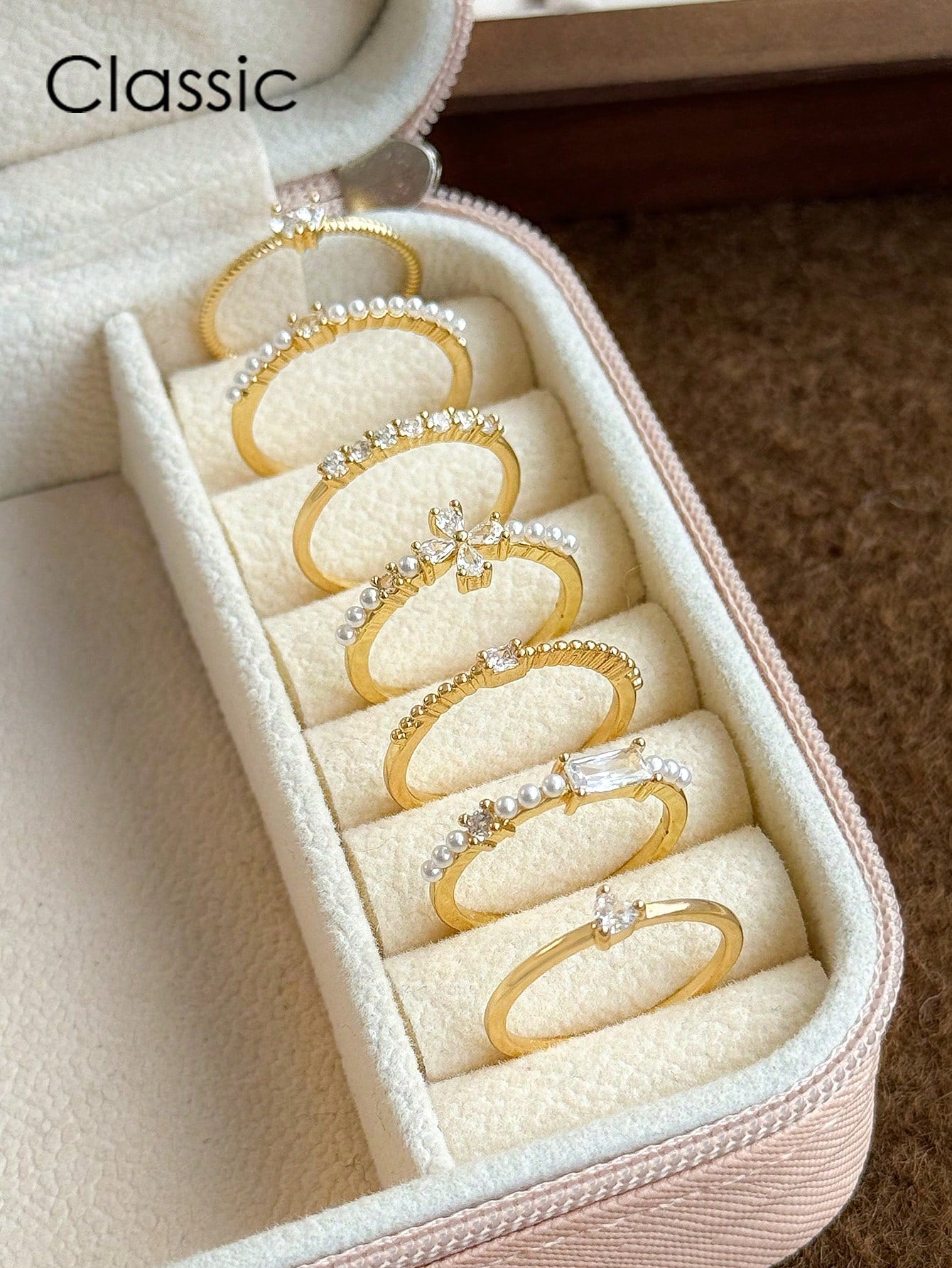 5pcs Elegant Copper Inlaid Cubic Zirconia Fashion Simple Chic Rings Set