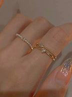 5pcs Elegant Copper Inlaid Cubic Zirconia Fashion Simple Chic Rings Set shein