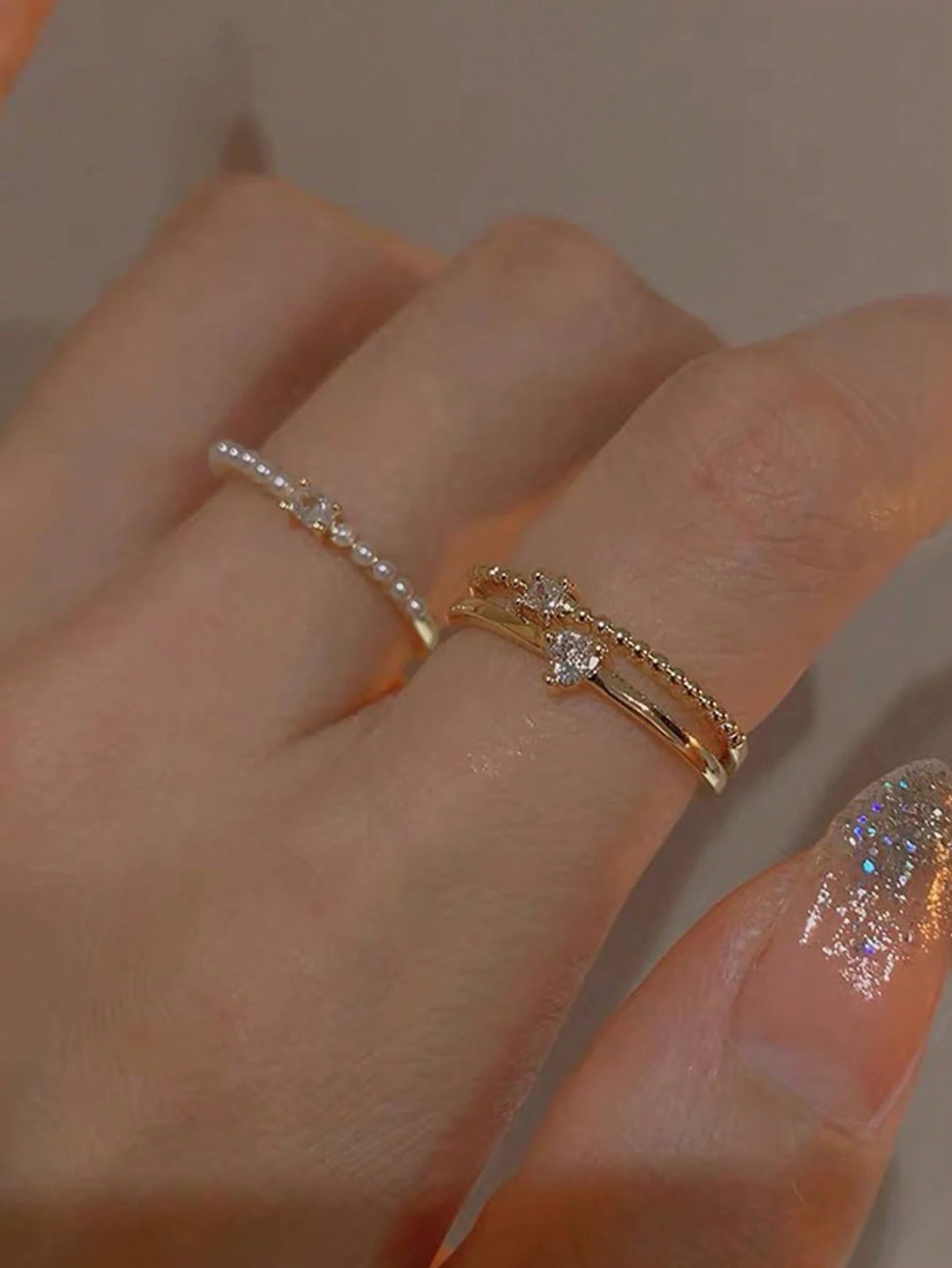 5pcs Elegant Copper Inlaid Cubic Zirconia Fashion Simple Chic Rings Set shein