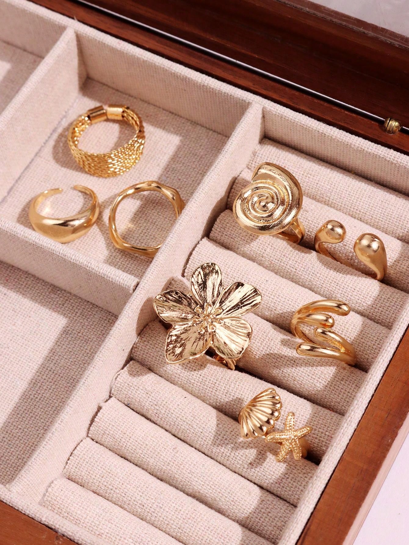 Unique Geometric Floral Colorful Gemstone Pearl Rings