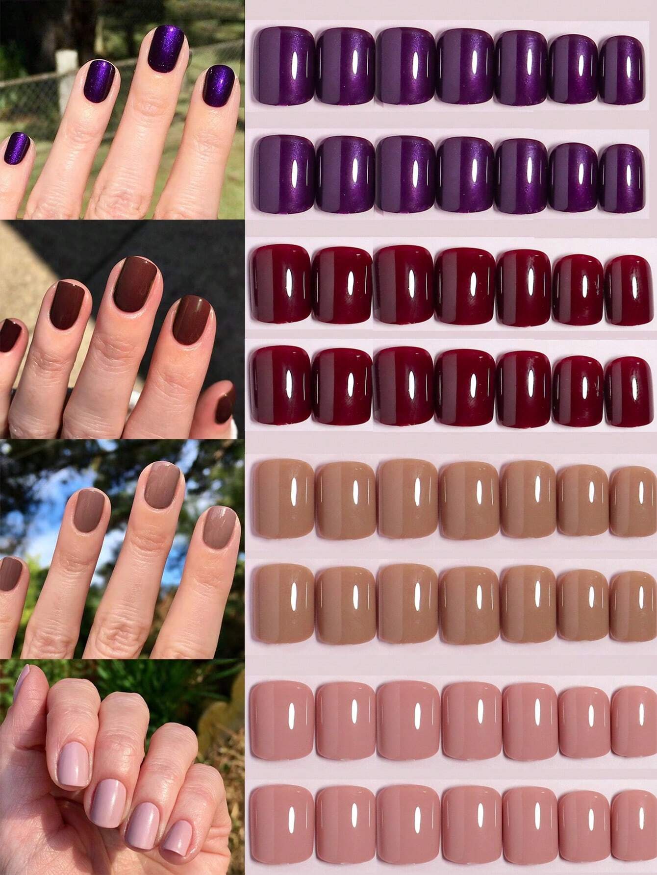 96 Pieces(4 Colors) Solid Design Short Square False Artificial Nails Press on Nails shein