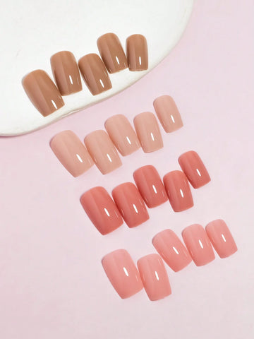 96 Pieces(4 Colors) Solid Design Short Square False Artificial Nails Press on Nails shein