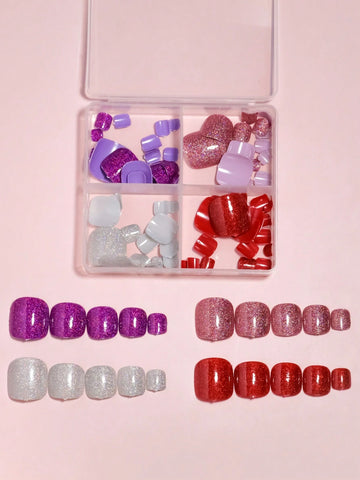 96pcs Short Square Press On Toenails With Re-Usable Storage Box shein