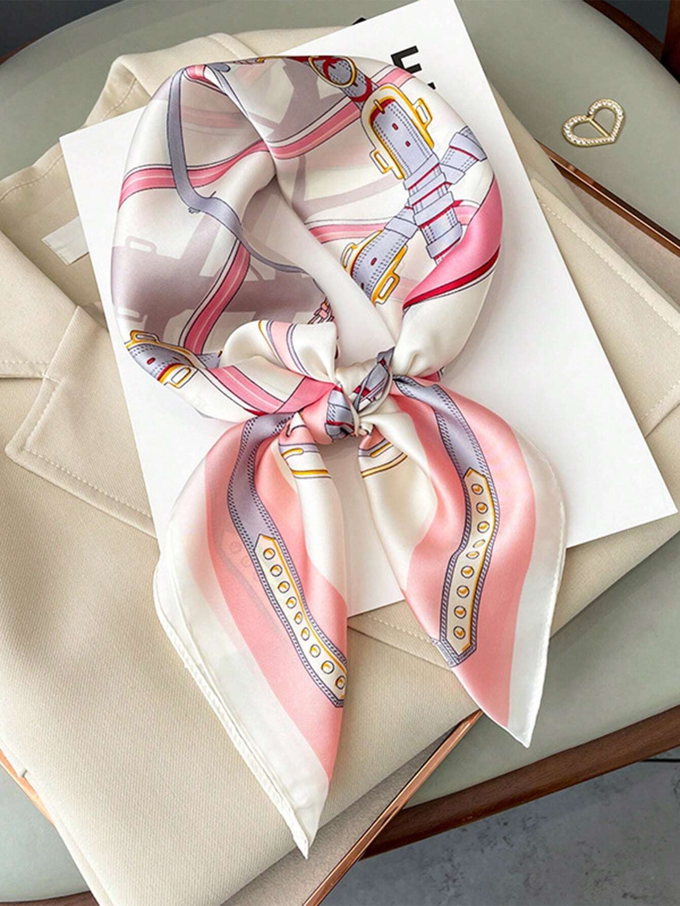 A Luxurious And Designer Style Chain Print Silk Bandana shein