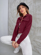 Aidyla Corduroy Flap Pocket Button Up Crop Jacket