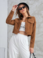 Aidyla Corduroy Flap Pocket Button Up Crop Jacket