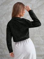 Aidyla Corduroy Flap Pocket Button Up Crop Jacket