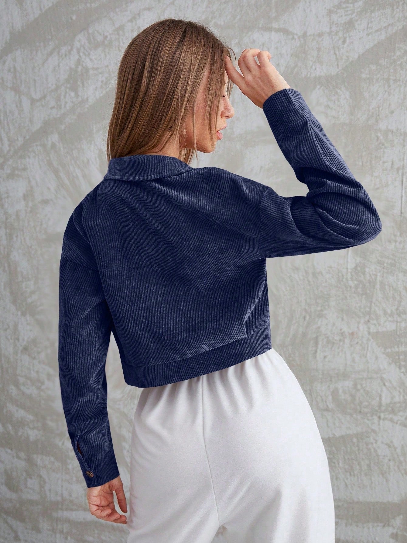 Aidyla Corduroy Flap Pocket Button Up Crop Jacket