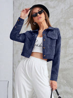 Aidyla Corduroy Flap Pocket Button Up Crop Jacket