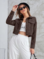 Aidyla Corduroy Flap Pocket Button Up Crop Jacket