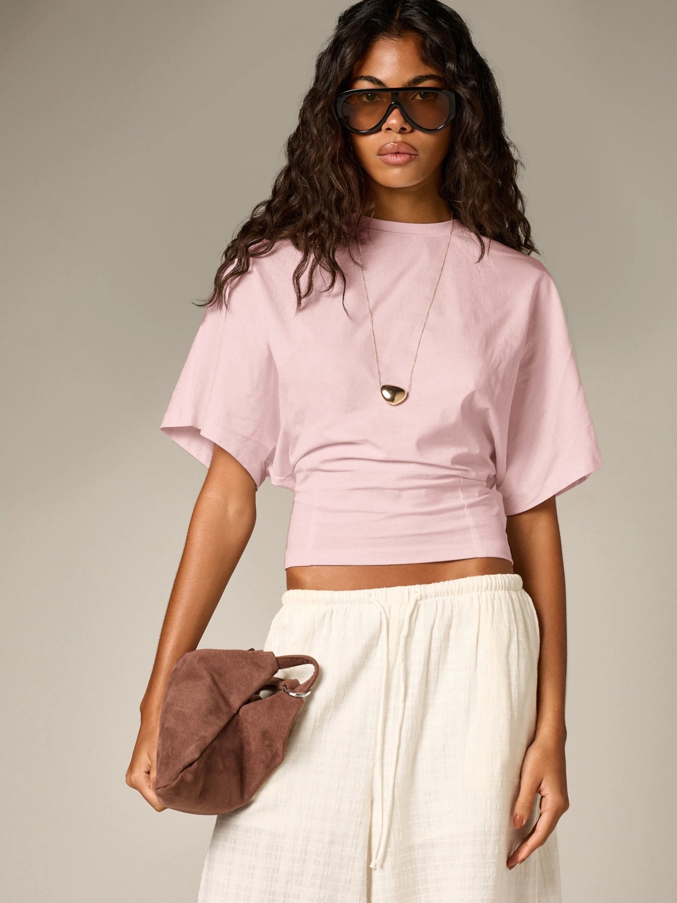 Ruched Cinched Crop T-Shirt With Flutter Sleeves shein