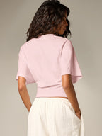 Ruched Cinched Crop T-Shirt With Flutter Sleeves shein