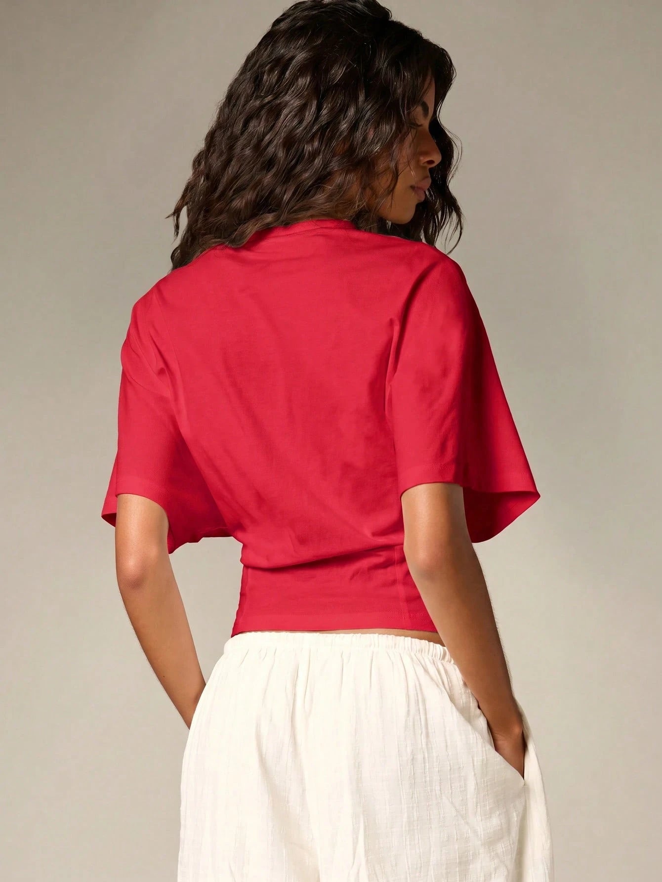 Ruched Cinched Crop T-Shirt With Flutter Sleeves shein