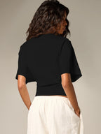 Ruched Cinched Crop T-Shirt With Flutter Sleeves shein