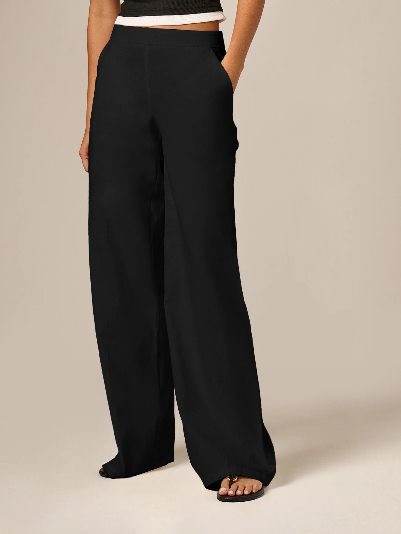 Women's High Rise Wide Leg Linen Feel Palazzo Pants shein