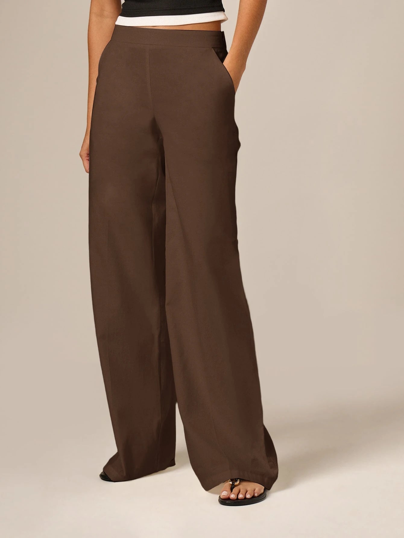 Women's High Rise Wide Leg Linen Feel Palazzo Pants shein