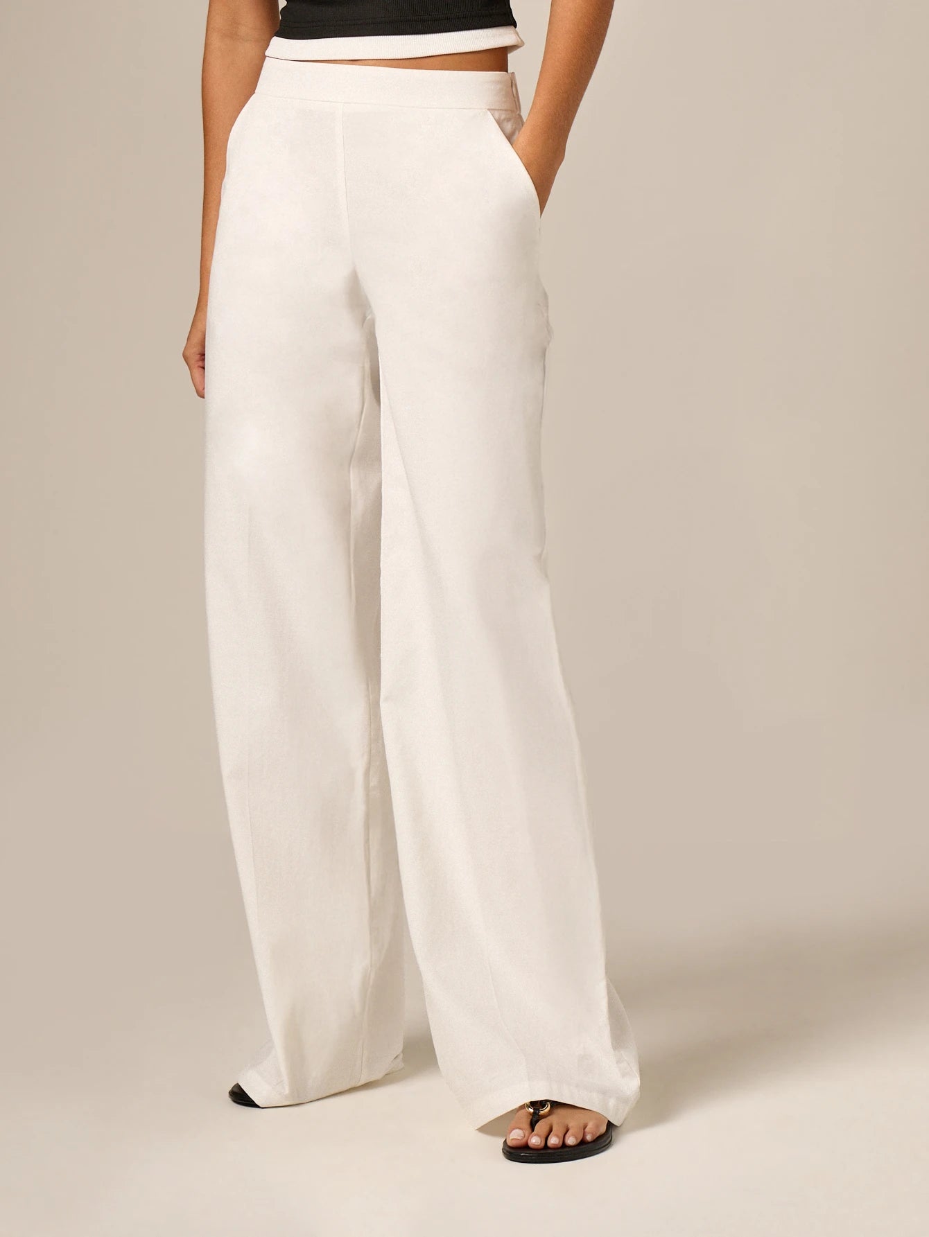 Women's High Rise Wide Leg Linen Feel Palazzo Pants